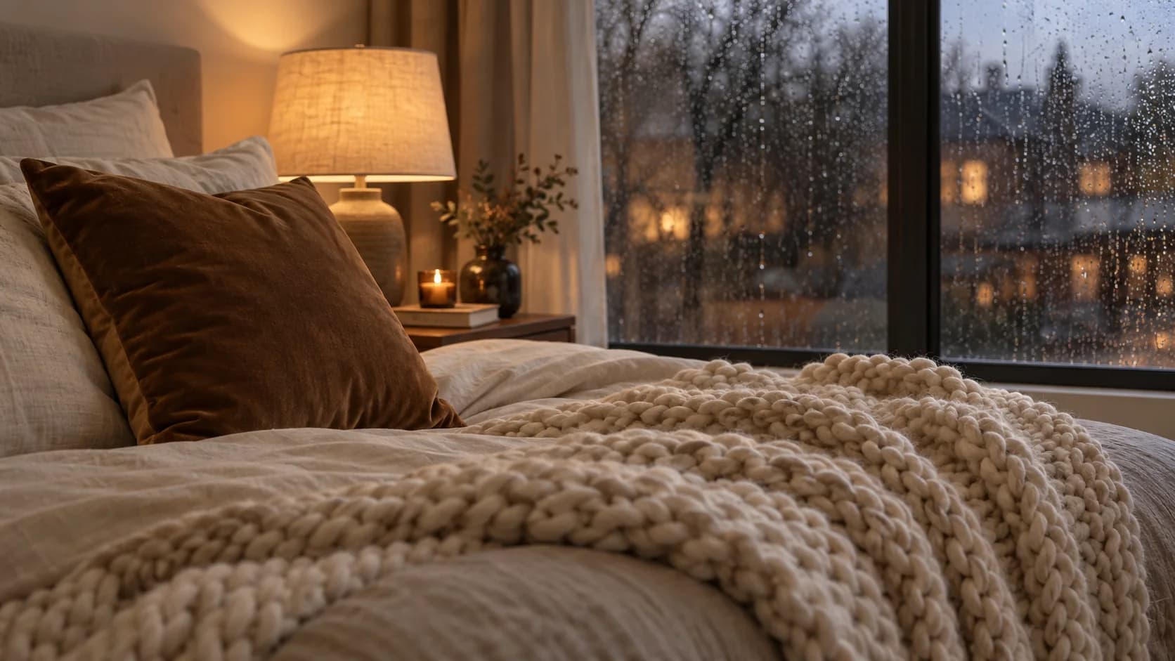 Camera da letto calda in una sera d'autunno