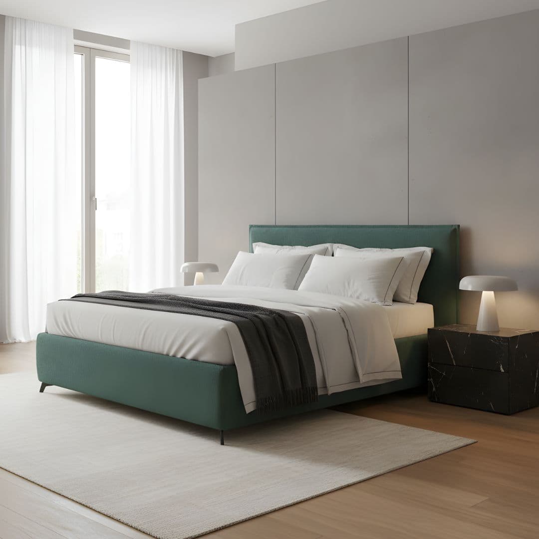 Letto verde smeraldo minimal