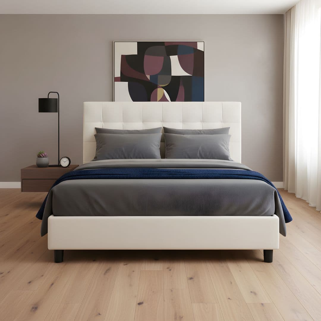 Letto imbottito bianco capitonné